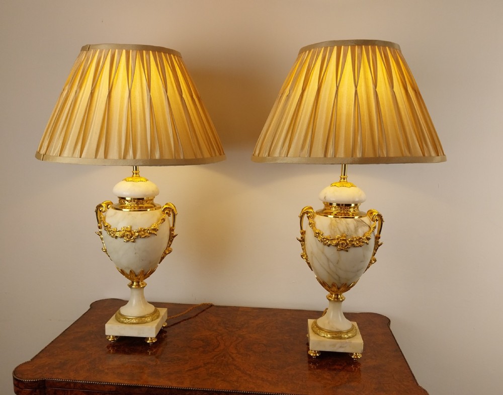 Pair of French Marble Table Lamps View III