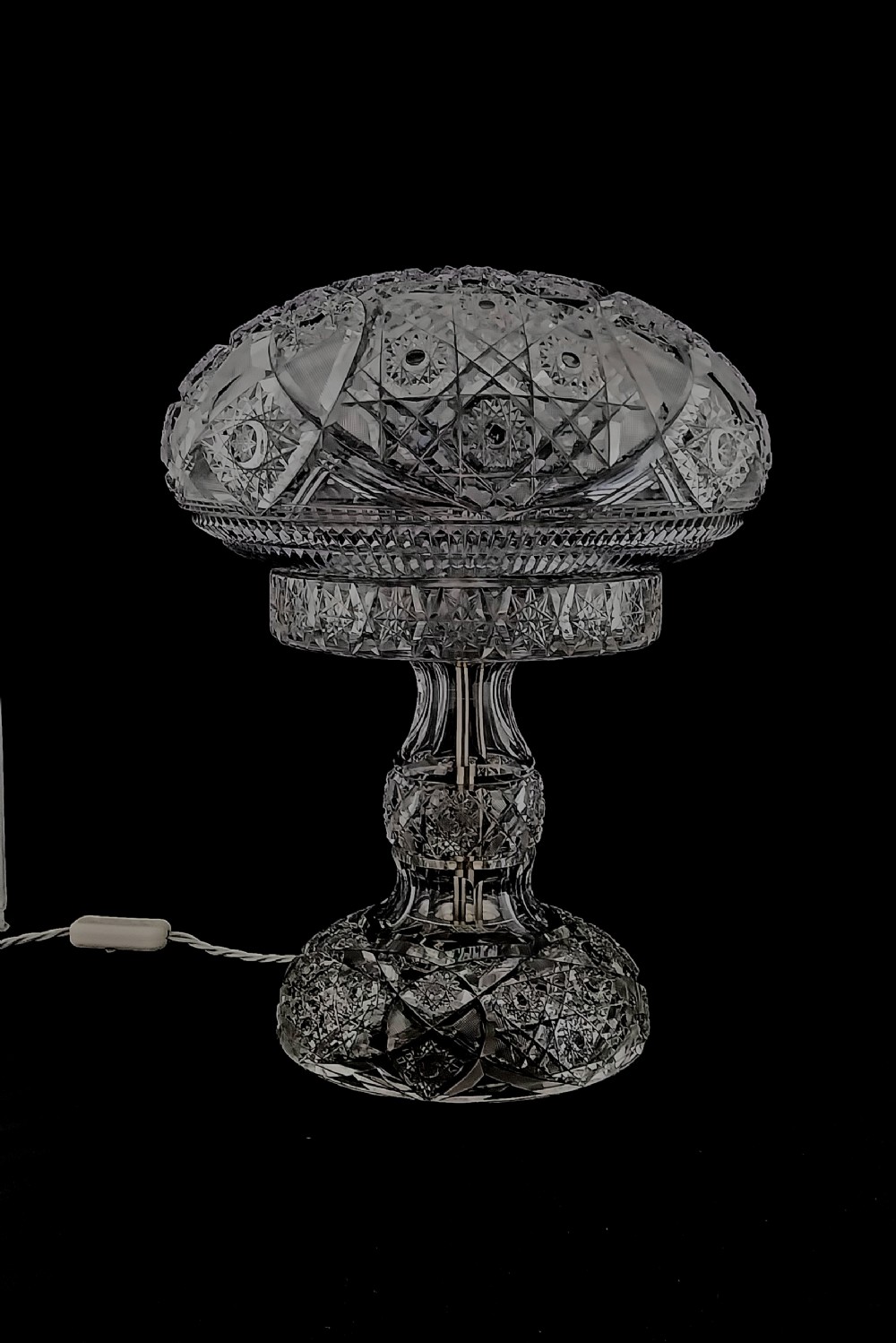 Large Cut Glass Mushroom Table Lamp Circa 1920