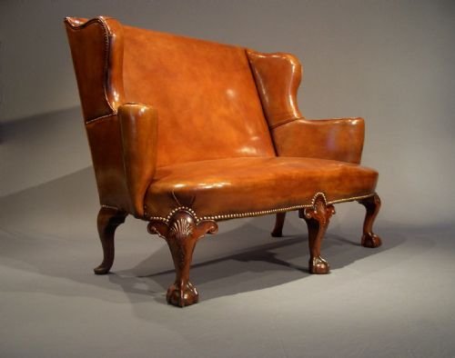 Extremely Good Quality Leather Upholstered Walnut Couch
