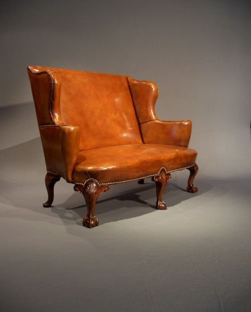 fig 4. Extremely Good Quality Leather Upholstered Walnut Couch