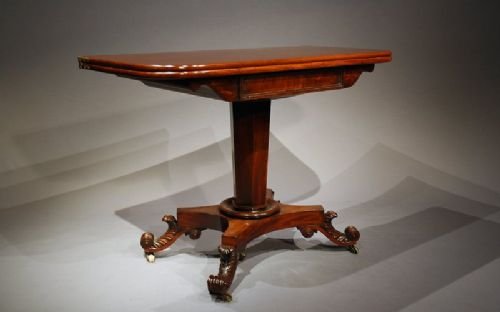Quality William IV Antique Tea Table / Card Table with Carved Acanthus Leaf Feet