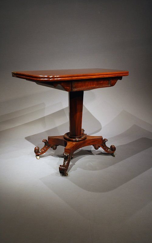 fig 3. Quality William IV Antique Tea Table / Card Table With Carved Acanthus Leaf Feet