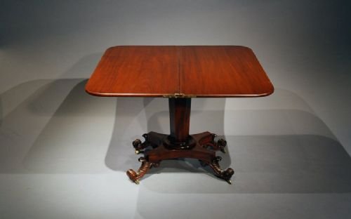 fig 4. Quality William IV Antique Tea Table / Card Table With Carved Acanthus Leaf Feet