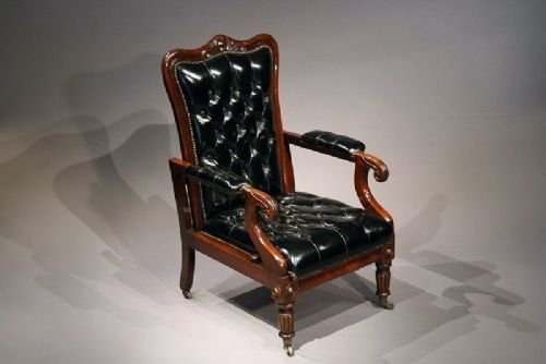 William IV Antique Mahogany Leather Reclining Armchair