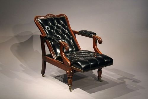 fig 1. William IV Antique Mahogany Leather Reclining Armchair