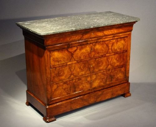 Antique French Walnut Marble Topped Commode