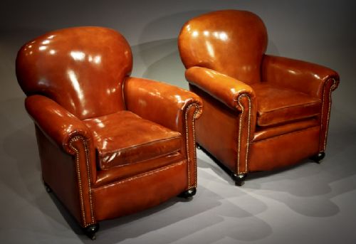 Antique Pair of Leather Armchairs