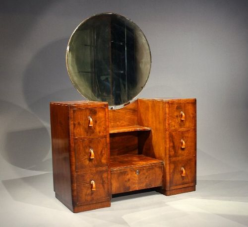 Art Deco Walnut Dressing Table with Mirror