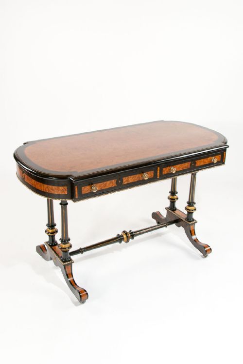 Fine Amboyna Stretcher Table Gillows Manner