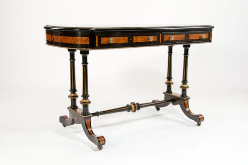 fig 1. Fine Amboyna Stretcher Table Gillows Manner