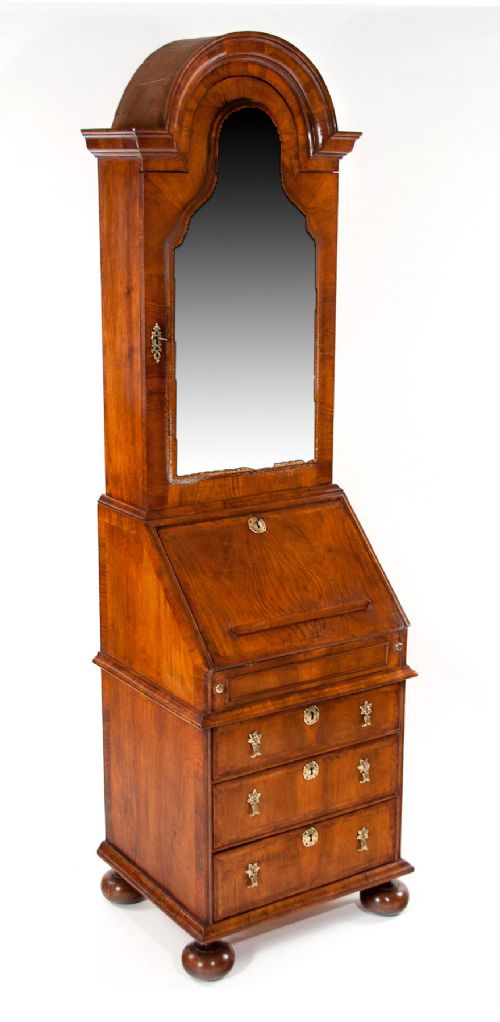 An Extremely Good Quality Walnut Domed Bureau Bookcase