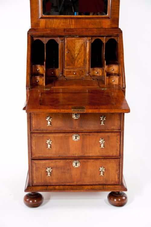 fig 10. An Extremely Good Quality Walnut Domed Bureau Bookcase