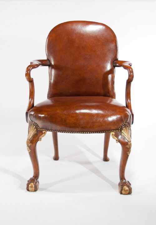 fig 2. A Superb Pair of Walnut Parcel Gilt Leather Desk Chairs