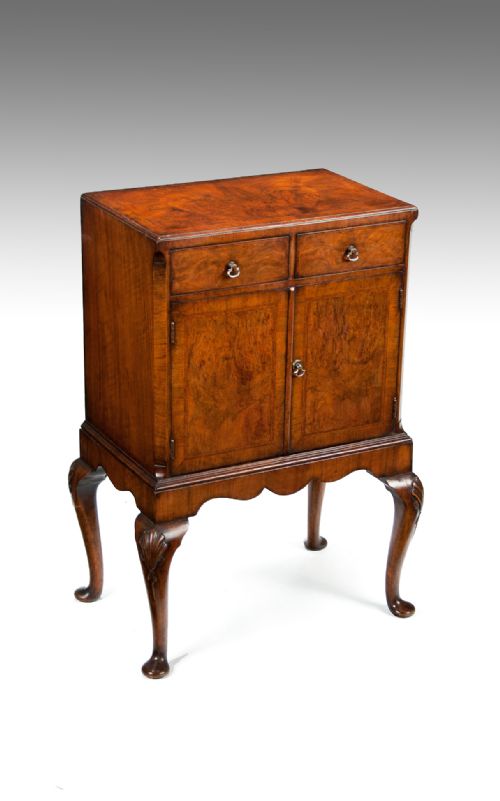 Antique Figured Walnut Side Cabinet on Cabriole Legs