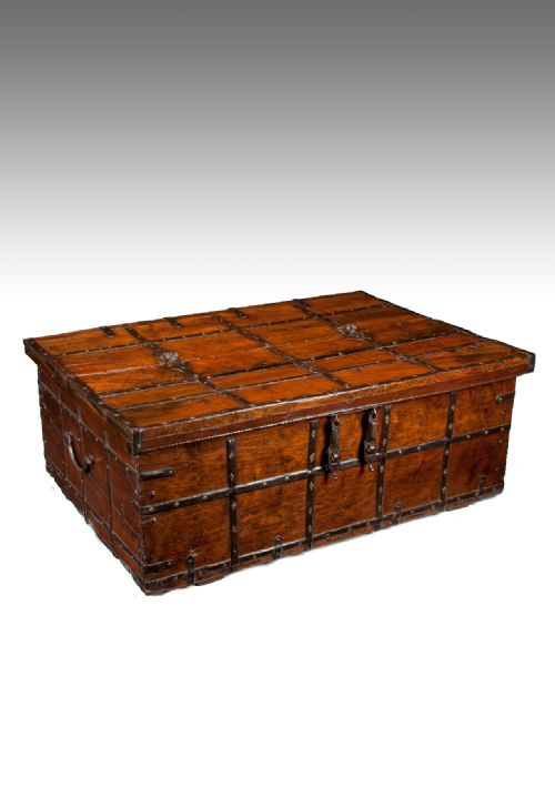 Large Early 19th Century Teak Anglo-indian Iron Strapped Chest – Trunk