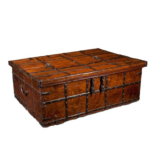 fig 1. Large Early 19Th Century Teak Anglo-Indian Iron Strapped Chest – Trunk