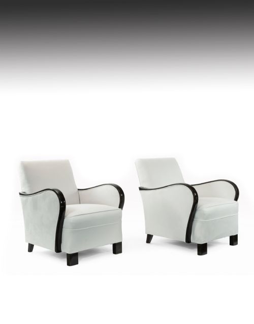 Pair of Art Deco Faux Rosewood and Suede Armchairs