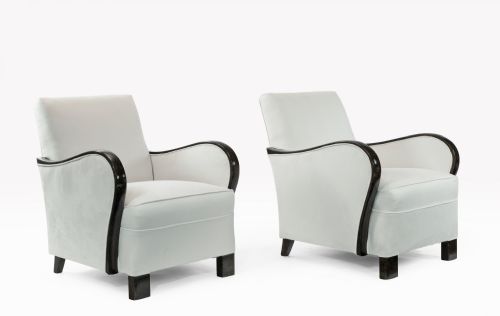 fig 1. Pair of Art Deco Faux Rosewood and Suede Armchairs
