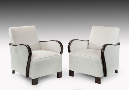 fig 2. Pair of Art Deco Faux Rosewood and Suede Armchairs