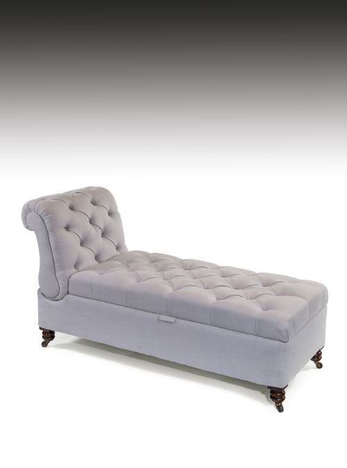 Victorian Adjustable Linen Daybed Couch on Mahogany Turned Feet
