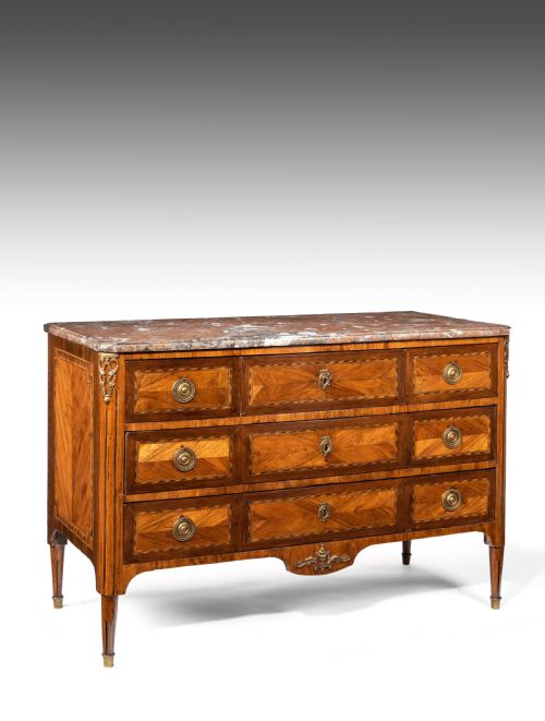 Louis Xv/xvi Transitional Tulipwood and Amaranth Marble Commode
