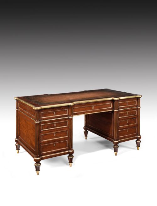 fig 1. Fine 19th Century Gillows Brass Mounted Mahogany Pedestal Desk