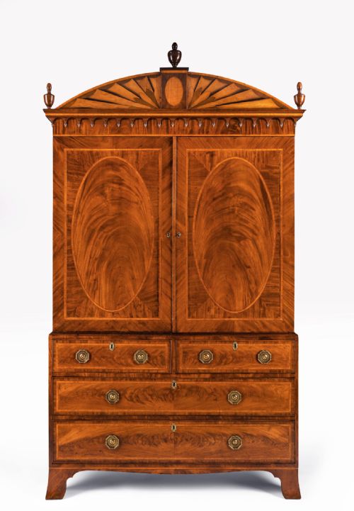 fig 1. An Important Sheraton George III 18th Century Mahogany and Satinwood Linen Press