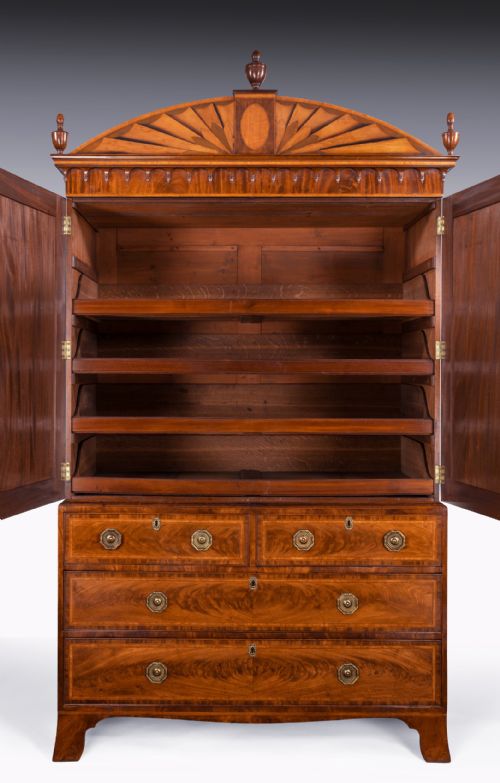 fig 2. An Important Sheraton George III 18th Century Mahogany and Satinwood Linen Press