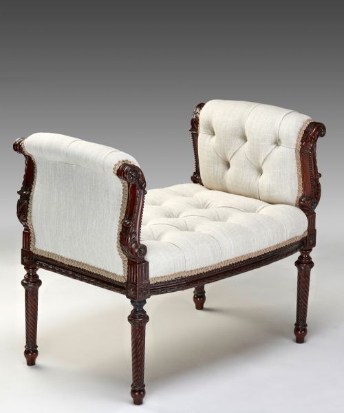 Finely Carved 19th Century Mahogany Scroll End Window Seat.
