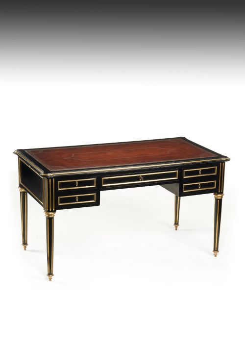 fig 1. 19th Century Ebonised and Brass Mounted French Writing Desk