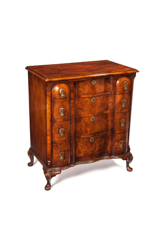 fig 2. Quality Walnut Shaped Front Chest of Drawers Queen Anne Style