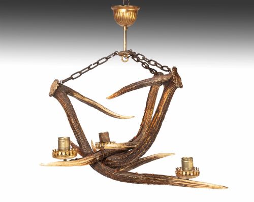 Antique Three Deer Antler Chandelier 
