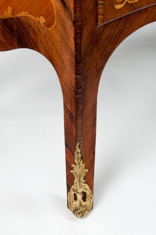 fig 2. Fine French Louis XV Style Inlaid Bombe Marble Topped Commode