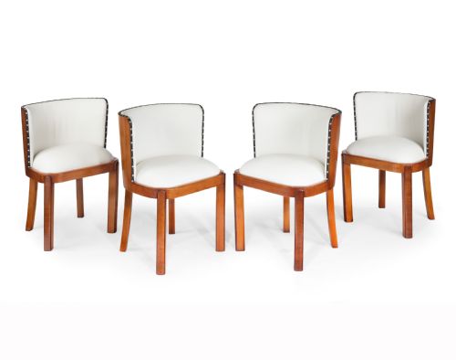 fig 1. Set Of Four Walnut & Leather Art Deco Chairs