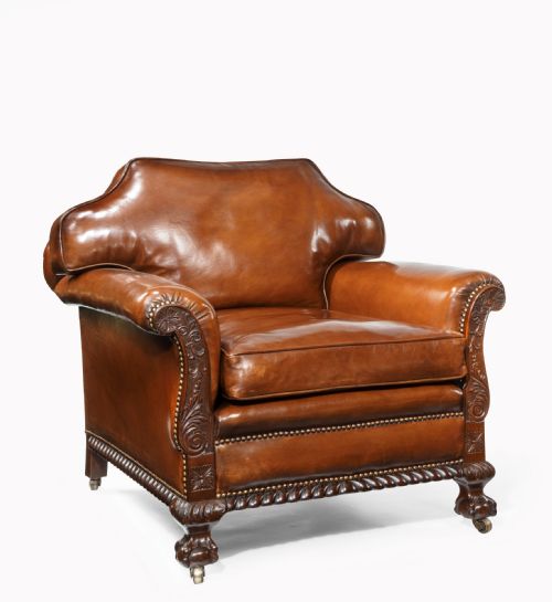 fig 2. Large Pair of 19th Century Mahogany Country House Leather Armchairs.