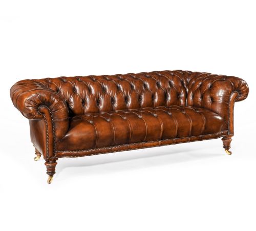 fig 2. 19th Century Gillows Figured Walnut Leather Chesterfield Sofa