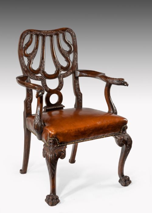 fig 2. Fine Quality 19thC Leather Upholstered Desk Chair After a Design by Giles Grendey.