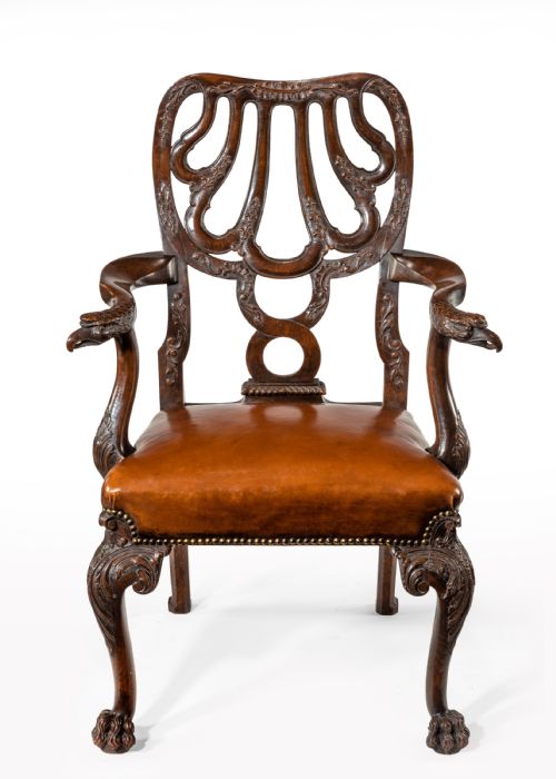 fig 4. Fine Quality 19thC Leather Upholstered Desk Chair After a Design by Giles Grendey.