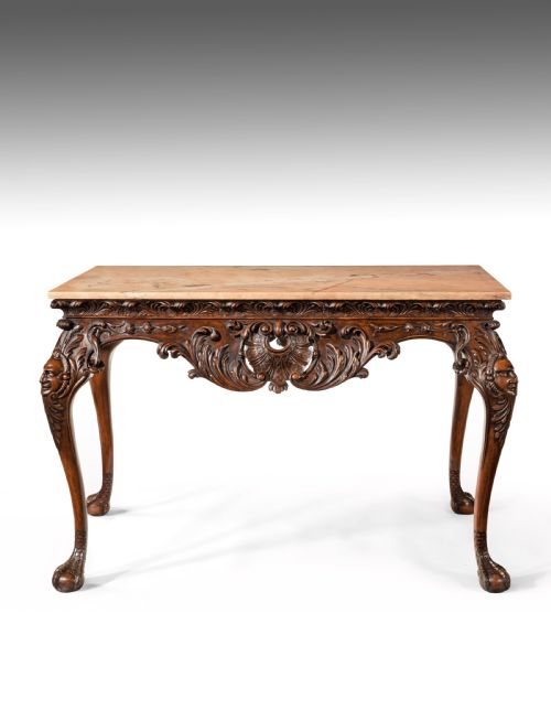 Gillows 19th Century Walnut Carved Centre Console Table with Marble Top
