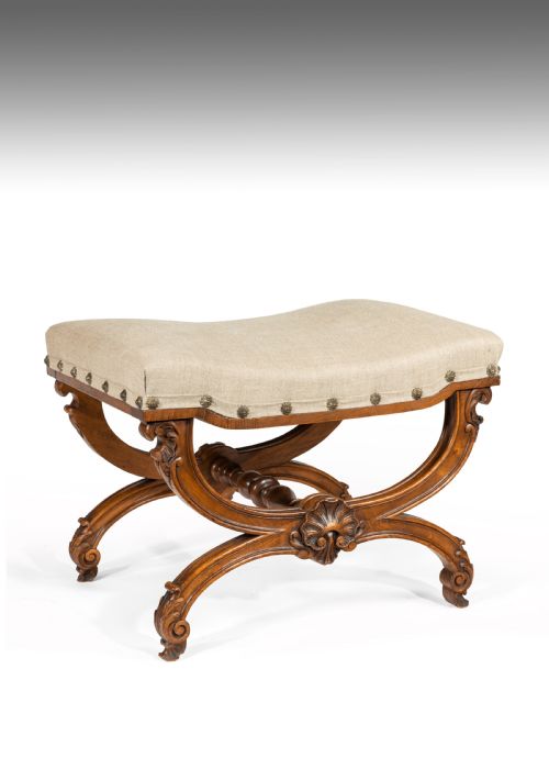 Good Quality French Late 19th C Walnut X Frame Curule Stool 
