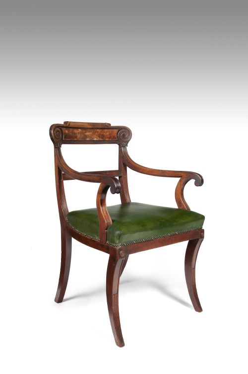 Superb Untouched Regency Mahogany Open Armchair with Leather Seat.
