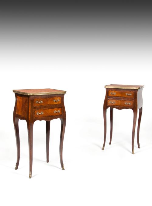 An Elegant Pair of Antique French Marble Top Bedside Cabinets
