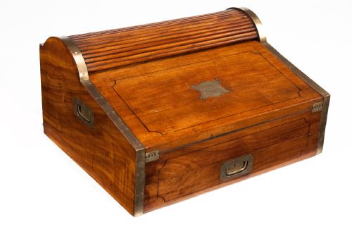 fig 1. Quality 19th Century Military Campaign Camphor Wood Roll Top Writing Slope