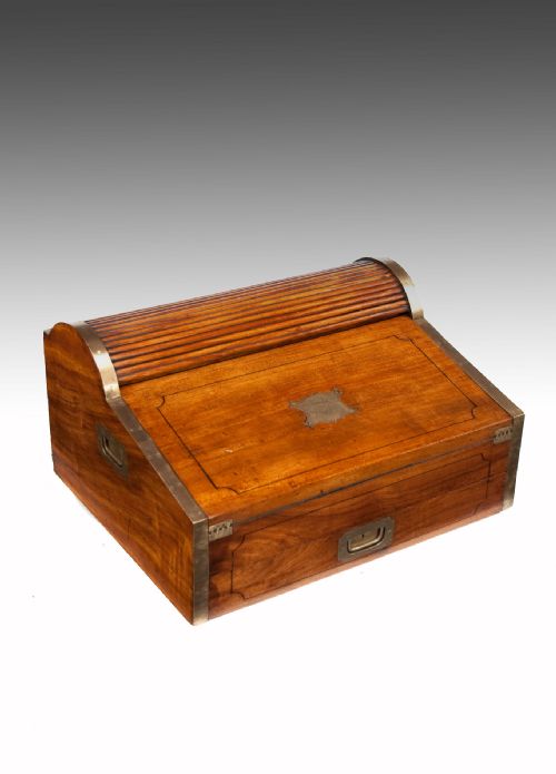fig 2. Quality 19th Century Military Campaign Camphor Wood Roll Top Writing Slope