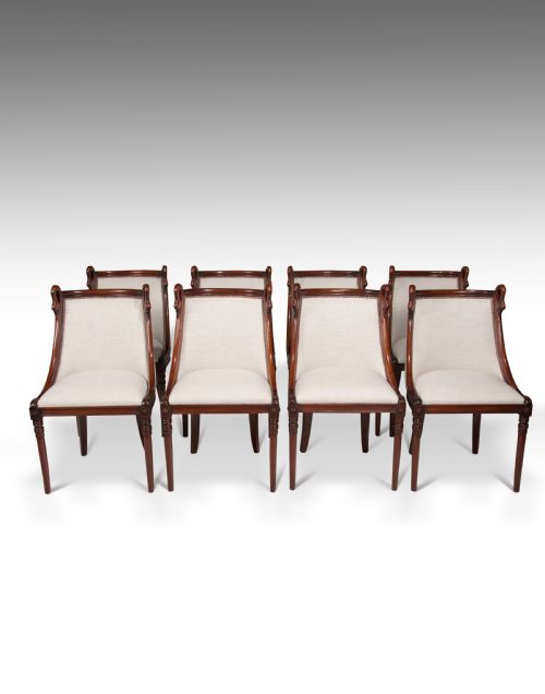 Superb Set of 8 French 19th C Empire Style Barrel Back Dining Chairs 
