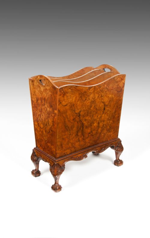 Quality Shaped Figured Walnut Magazine Rack on Cabriole Legs