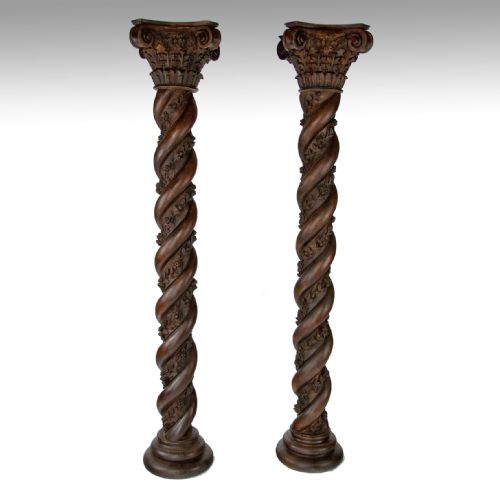 fig 1. Magnificent Pair of 7ft Victorian Twisted Carved Corinthian Columns.