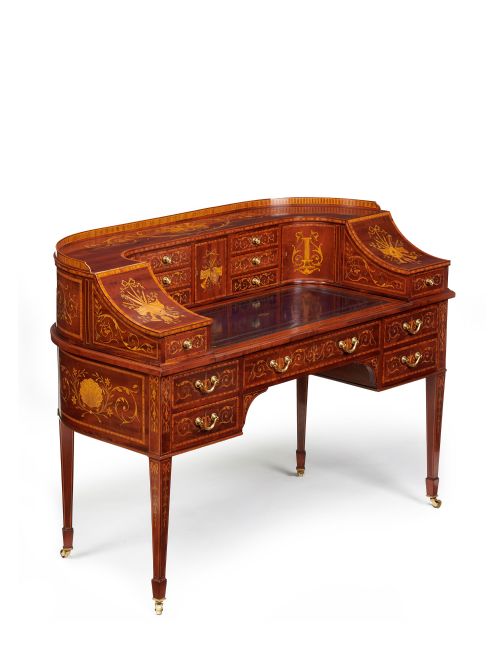 Exhibition Quality Maple & Co Mahogany, Satinwood and Marquetry Inlaid Victorian Carlton House Desk
