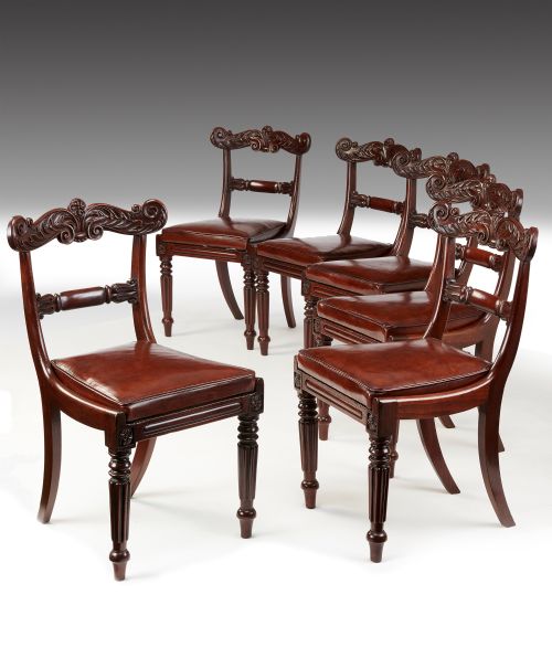 Fine Set of Six William IV Mahogany and Leather Dining Chairs