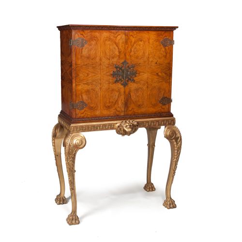 fig 1. Fine Walnut Cocktail Cabinet On Carved Giltwood Base